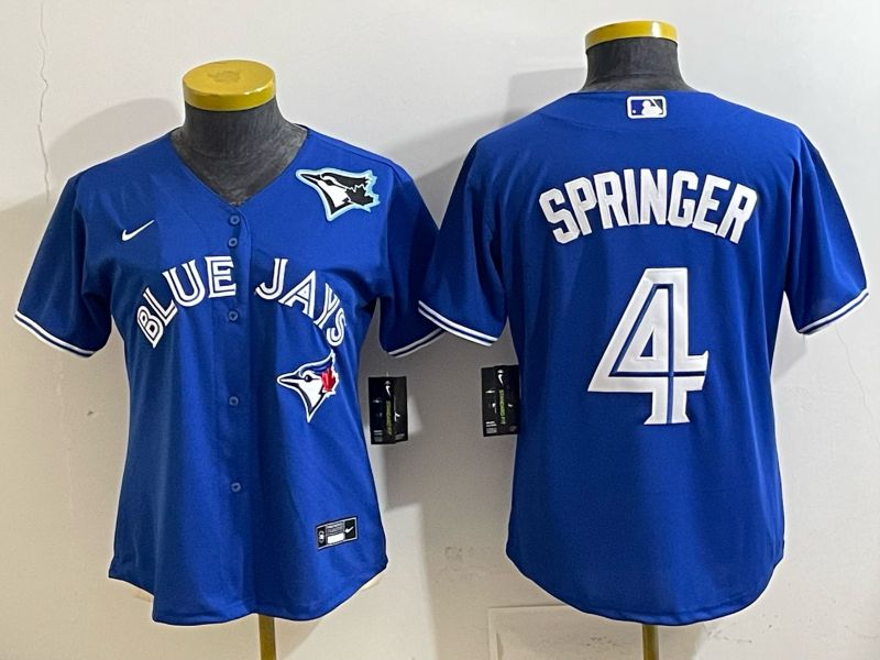 Women 2025 Nike Toronto Blue Jays #4 Springer Blue Game MLB Jersey 04->women mlb jersey->Women Jersey